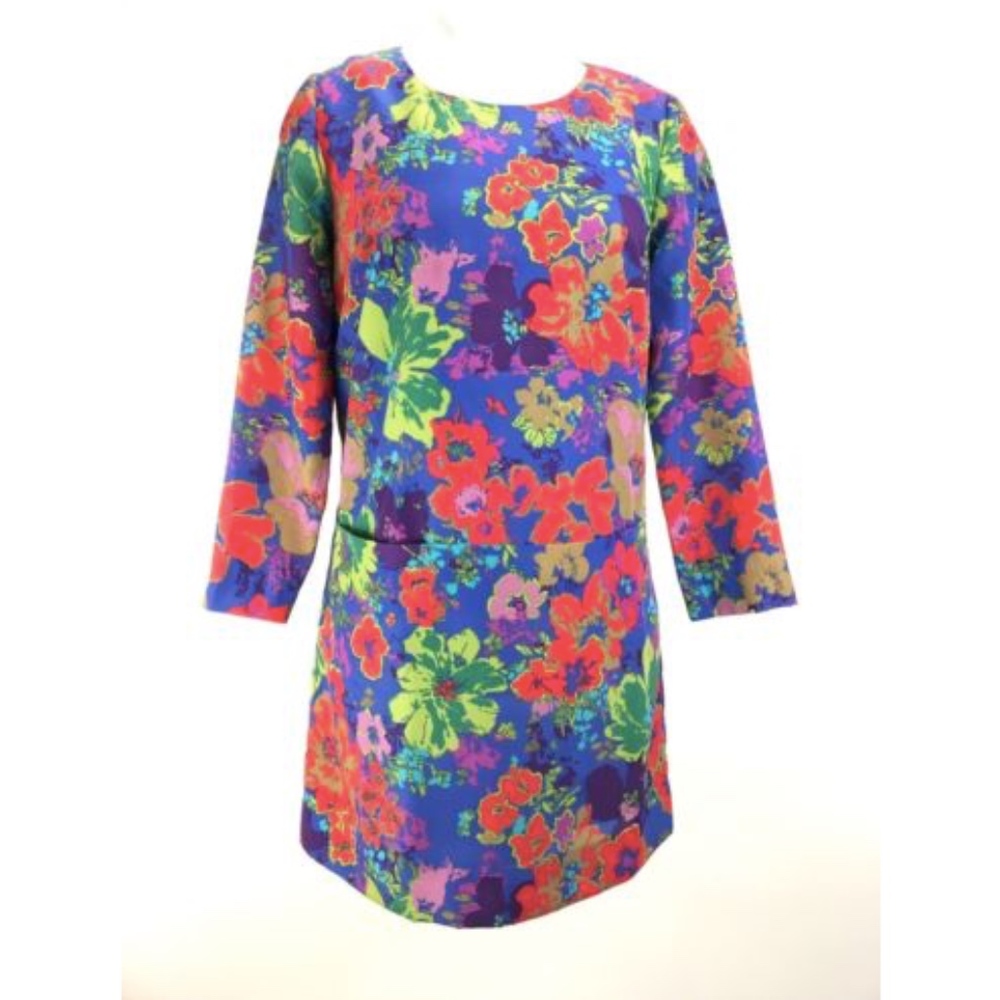 J. Crew Womens Dress Size 0 Blue Floral 3/4 Sleeve